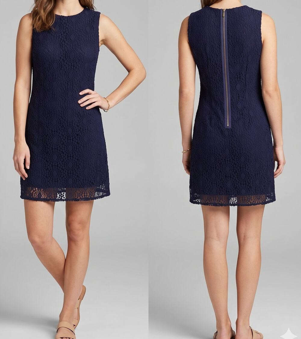 Zac & Rachel Size 8 Navy Blue Sleeveless Dress Lace Over Back Zipper